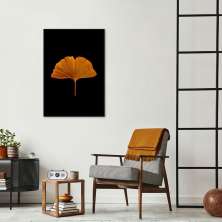 Quadro Folha Amarela Ginkgo Biloba 43x30 Filete Preto