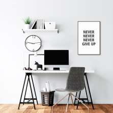 Quadro Frase Never Give Up 60x43 Filete Marrom