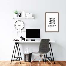 Quadro Frase Never Give Up 86x60 Caixa Marrom