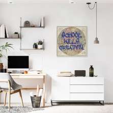Quadro Frase School Kills Creativity 60x60 Filete Branco