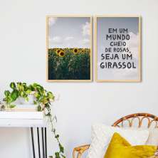 Quadro Frase Seja um Girassol 122x86 2-86x60 Caixa Marfim