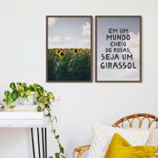 Quadro Frase Seja um Girassol 122x86 2-86x60 Caixa Marrom