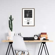 Quadro Gênero Musical Jazz 86x60 Caixa Marrom Branco