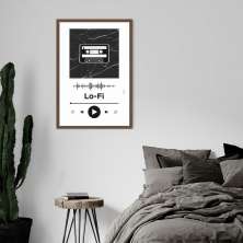 Quadro Gênero Musical Lo-Fi 60x43 Caixa Marrom Branco