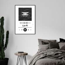 Quadro Gênero Musical Lo-Fi 60x43 Filete Preto Branco