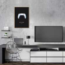 Quadro Gamer Glitch Controle PS Buttons 86x60 Filete Marfim