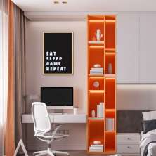 Quadro Gamer Glitch Eat Sleep 86x60 Caixa Marfim