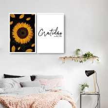 Quadro Girassol Frase Gratidão 142x100 2-100x70 Caixa Branco