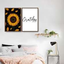 Quadro Girassol Frase Gratidão 142x100 2-100x70 Caixa Marrom