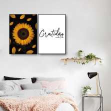 Quadro Girassol Frase Gratidão 62x43 2-43x30 Filete Preto
