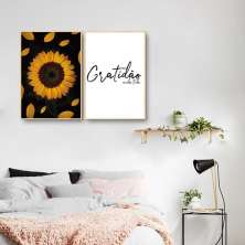 Quadro Girassol Frase Gratidão 88x60 2-60x43 Filete Marfim