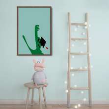 Quadro Infantil Cartoon Jacaré 43x30 Caixa Marrom