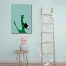 Quadro Infantil Cartoon Jacaré 60x43 Filete Branco