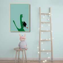 Quadro Infantil Cartoon Jacaré 86x60 Filete Marfim