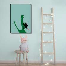 Quadro Infantil Cartoon Jacaré 86x60 Filete Preto
