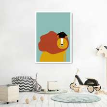 Quadro Infantil Cartoon Leão 60x43 Caixa Branco