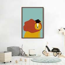 Quadro Infantil Cartoon Leão 60x43 Caixa Marrom