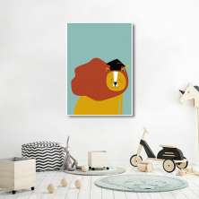 Quadro Infantil Cartoon Leão 60x43 Filete Branco
