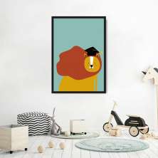 Quadro Infantil Cartoon Leão 86x60 Caixa Preto
