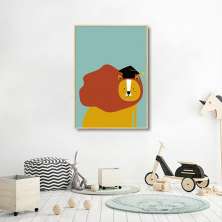 Quadro Infantil Cartoon Leão 86x60 Filete Marfim
