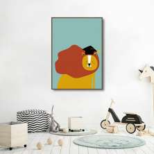 Quadro Infantil Cartoon Leão 86x60 Filete Marrom
