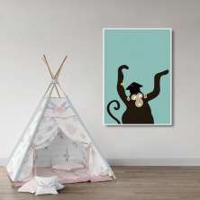 Quadro Infantil Cartoon Macaco 100x70 Filete Branco
