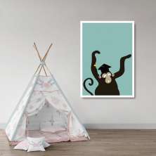 Quadro Infantil Cartoon Macaco 60x43 Caixa Branco