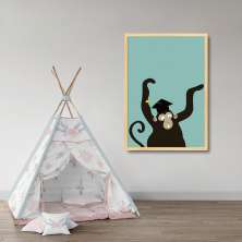 Quadro Infantil Cartoon Macaco 86x60 Caixa Marfim