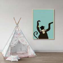 Quadro Infantil Cartoon Macaco 86x60 Filete Marfim