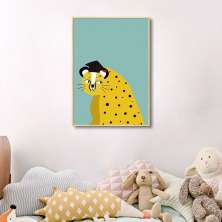 Quadro Infantil Cartoon Onça 100x70 Filete Marfim