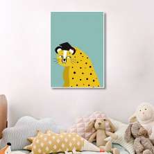 Quadro Infantil Cartoon Onça 43x30 Filete Branco
