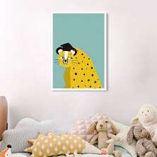 Quadro Infantil Cartoon Onça 60x43 Caixa Branco