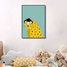 Quadro Infantil Cartoon Onça 60x43 Filete Preto