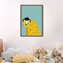 Quadro Infantil Cartoon Onça 86x60 Caixa Marrom