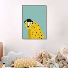 Quadro Infantil Cartoon Onça 86x60 Filete Marrom