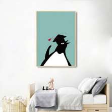 Quadro Infantil Cartoon Pinguim 43x30 Filete Marfim