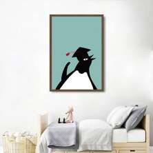 Quadro Infantil Cartoon Pinguim 60x43 Caixa Marrom