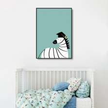 Quadro Infantil Cartoon Zebra 43x30 Filete Preto