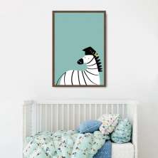 Quadro Infantil Cartoon Zebra 86x60 Caixa Marrom