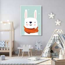 Quadro Infantil Coelho na Neve 100x70 Filete Branco