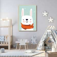 Quadro Infantil Coelho na Neve 43x30 Filete Marfim