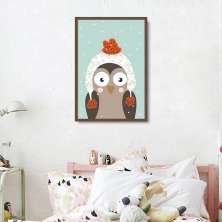 Quadro Infantil Coruja na Neve 100x70 Caixa Marrom