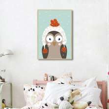 Quadro Infantil Coruja na Neve 100x70 Filete Marfim