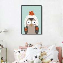 Quadro Infantil Coruja na Neve 100x70 Filete Preto