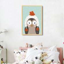 Quadro Infantil Coruja na Neve 43x30 Caixa Marfim