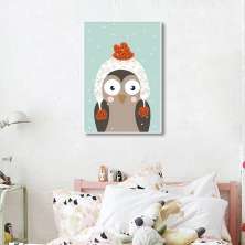 Quadro Infantil Coruja na Neve 86x60 Filete Branco