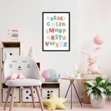 Quadro Infantil Didático ABC Colorido 43x30 Caixa Preto