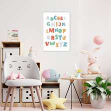 Quadro Infantil Didático ABC Colorido 43x30 Filete Branco