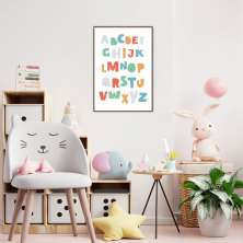 Quadro Infantil Didático ABC Colorido 60x43 Filete Marrom
