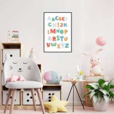 Quadro Infantil Didático ABC Colorido 60x43 Filete Preto